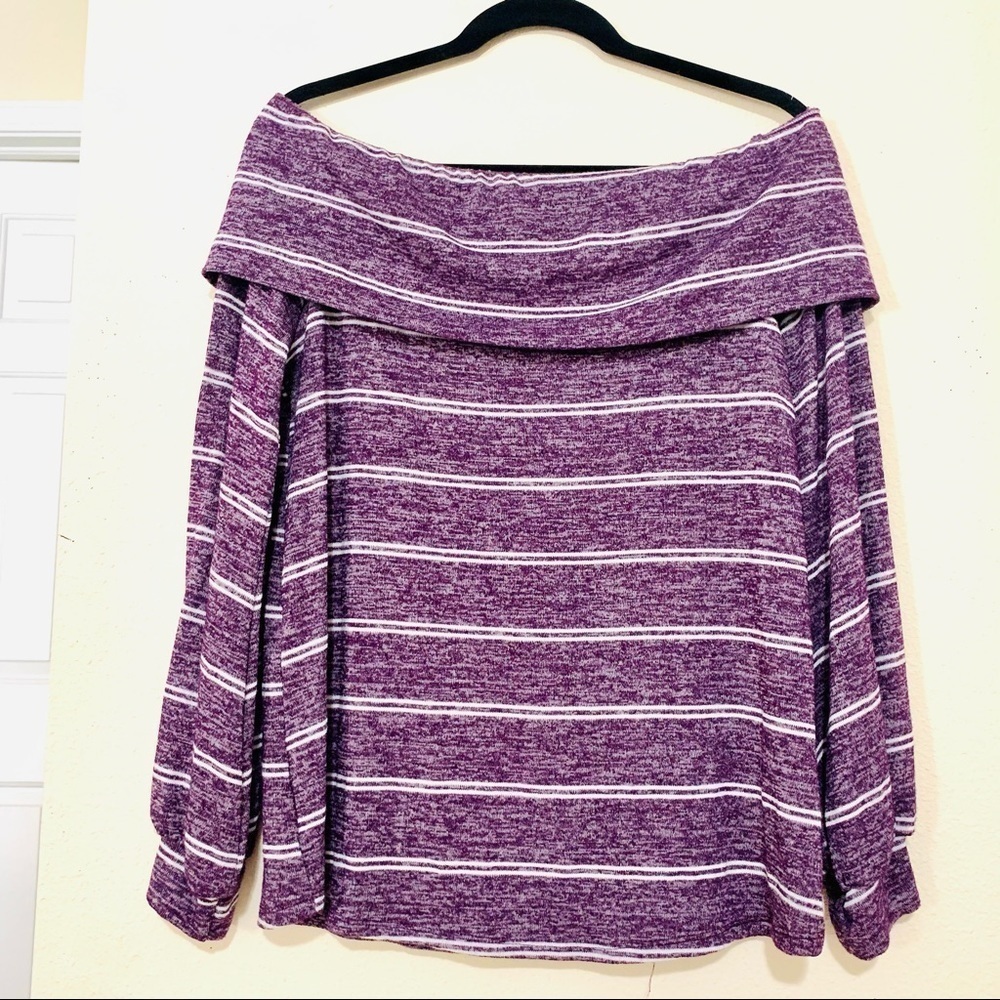 NWT Blu Pepper purple Striped Off Shoulder bell long sleeves blouse women’s M